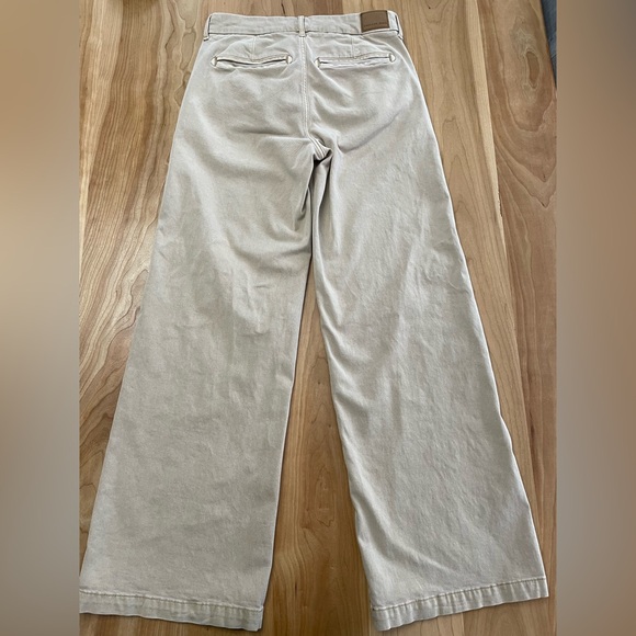 American Eagle Pants Wide Leg Pants Khaki Button Size 2 Stretch Fabric - Picture 3 of 6